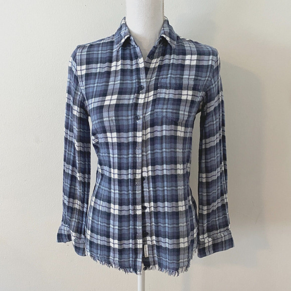 The Blue Shirt Shop Mercer & Spring Blue Plaid Button Long Sleeve Raw Hem XS - Picture 1 of 11